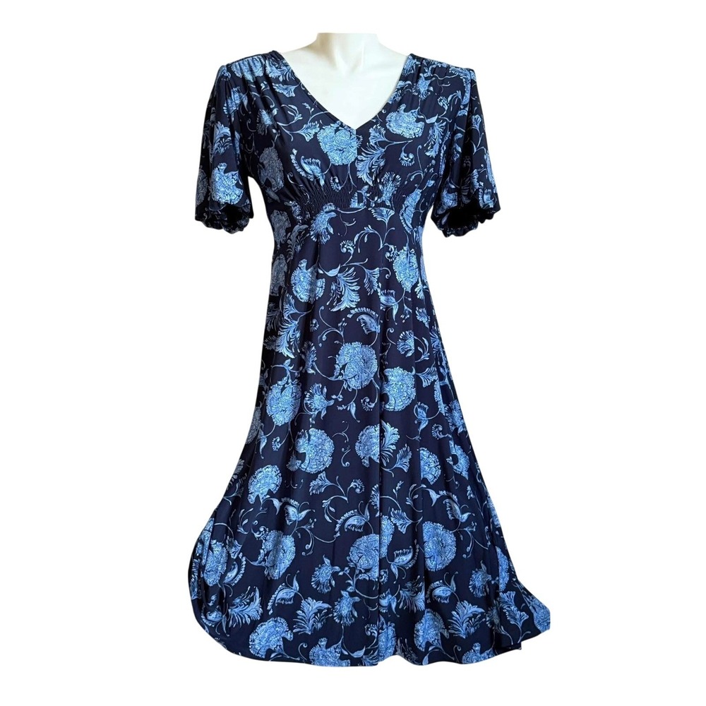 Harper Rose Womens Floral Midi Dress Blue Short Sleeve Size 14
